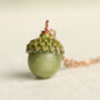 Moss Green Small Olive Acorn Necklace, thumbnail 1 of 8