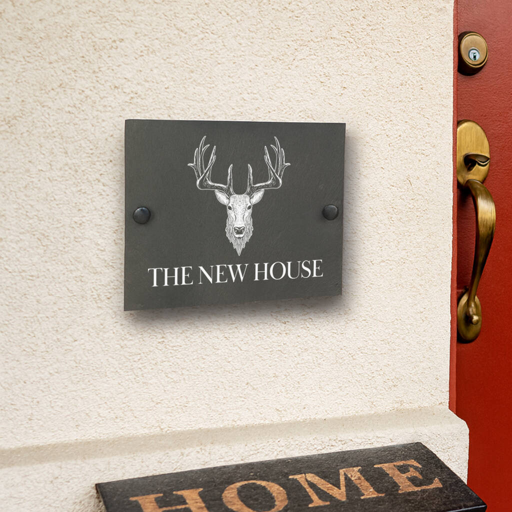 Personalised Stag Slate House Number Sign, 1 of 2