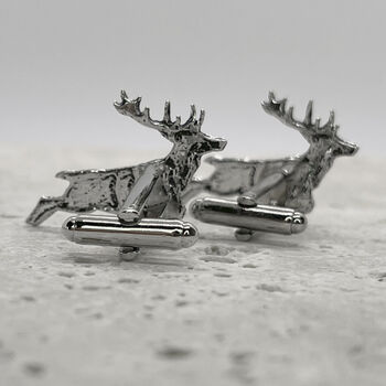 Leaping Stag Cufflinks Antiqued Pewter, 2 of 2