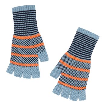 Blue Tuck Stitch Fingerless Lambswool Gloves, 2 of 4