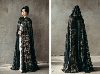 Boho Lace Bridal Cloak With Hood | Emerald Green Wedding Cape, 10 of 12