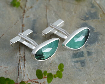 Natural Emerald Cufflinks In Solid Sterling Silver, 3 of 3