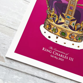 King Charles Coronation Crown Magenta Art Print, 7 of 8