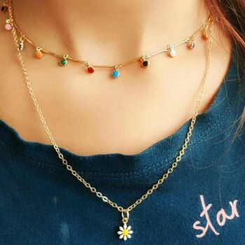 Gold Plated Rainbow Multi Strand Dainty Floral Necklace, 3 of 3