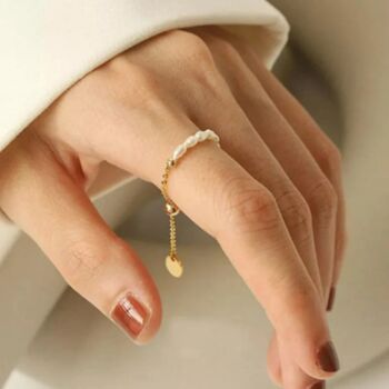 Retro Pearl Chain Pull Adjustable Thumb Ring, 2 of 5