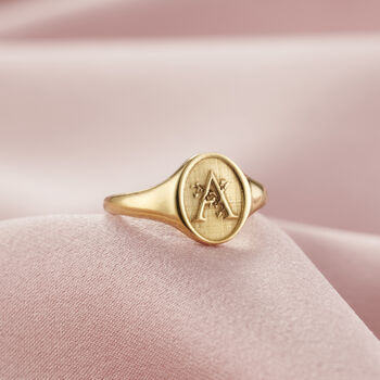 Floral Engraved Initial Signet Ring, 4 of 9