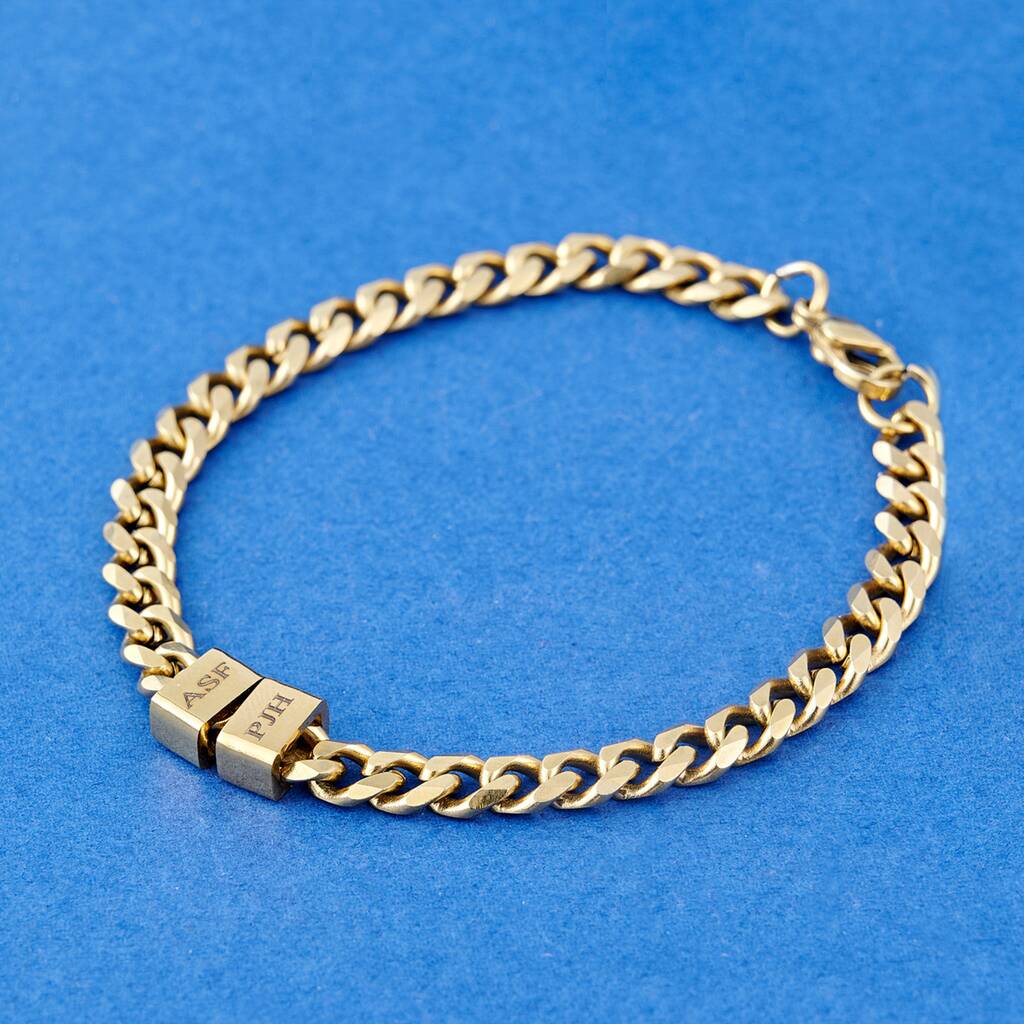 Gold Charm Name Initials Date Message Bracelet For Men And Women, 1 of 12