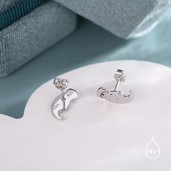Sterling Silver Otter Hugging Shell Stud Earrings, 3 of 12
