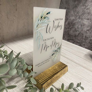 Botanical Personalised Leave Your Wishes Acrylic Sign Opaque A5 Wedding Guest Book Sign, 3 of 6