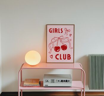 Girls Club Wall Art Print Pink Bows Cherries, 3 of 10
