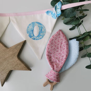 Cream, Pink And Blue Personalised Name Bunting, 9 of 12