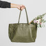 Olive Soft Leather Lined Tote Handbag, thumbnail 3 of 10