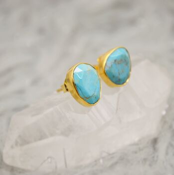 Blue Turquoise Gold Stud Earrings, 9 of 9