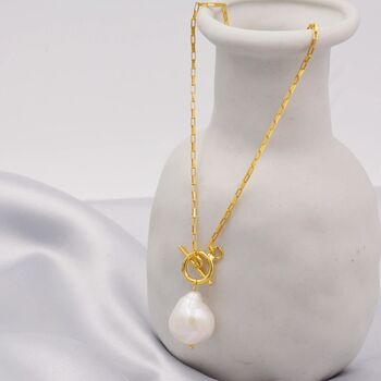 Genuine Baroque Pearl T Bar Pendant Necklace, 7 of 12