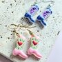 Handmade Glass Pink Or Purple Cowboy Boot Earrings, thumbnail 2 of 5