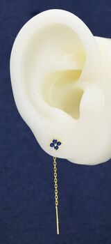 Sterling Silver Sapphire Blue Hydrangea Flower Cz Threader Earrings, 5 of 9