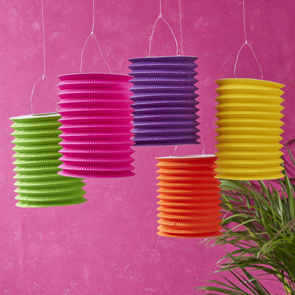 tropical multicoloured paper hanging lanterns by ginger ray