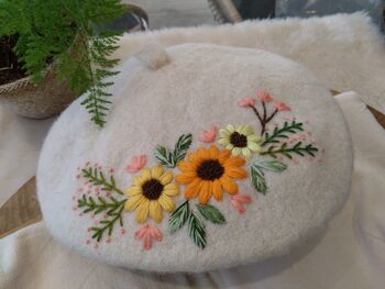 Cream Classic Beret Hat, 4 of 5