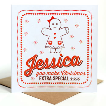 Personalised Gingerbread Girl Christmas Card, 2 of 3