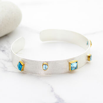 Aquamarine Blue Topaz And Apatite Gemstone Silver Cuff Bracelet, 4 of 5