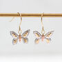 9ct Three Tone Gold Textured Butterfly Drop Earrings, thumbnail 1 of 3