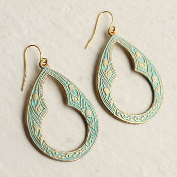 Gold Turquoise Antique Hoop Earrings, 4 of 9