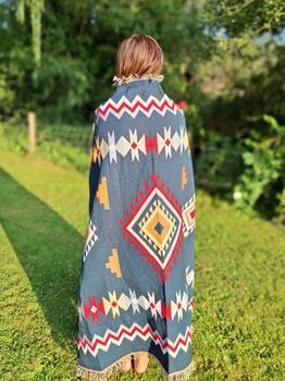 Navy Blue Aztec Blanket And Furniture Throw, 7 of 11