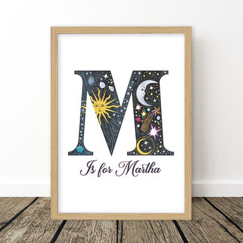 Sun Moon And Stars Personalised Initial Print, 9 of 11