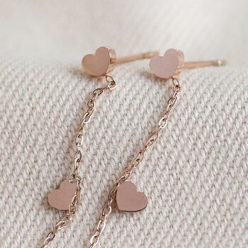 Stainless Steel Heart Earrings In Rose Gold Plating, 5 of 6
