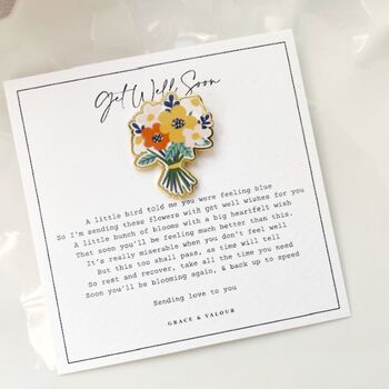 Get Well Soon Gift Enamel Pin Card – Everlasting Flower Bouquet Pin With Poem – Thinking Of You / Speedy Recovery Gift, 3 of 12
