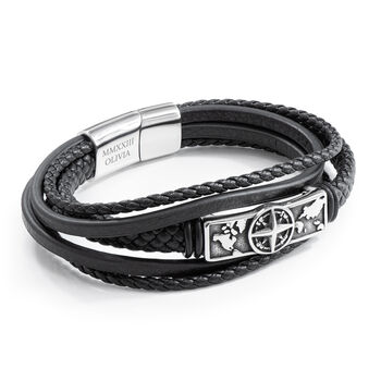 Personalised Travel Compass Stacked Leather Bracelet, 4 of 5