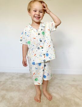 Boys Space Cotton Short Collared Pyjama Set, 4 of 5