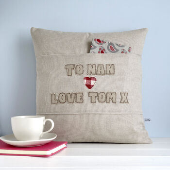 Personalised Linen Christmas Cushion With Pocket Gift, 2 of 12