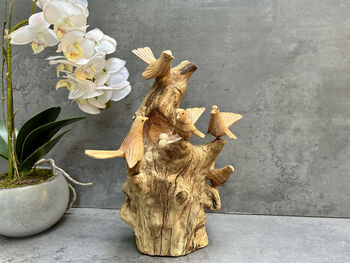 Hand Carved Wooden Nesting Birds Ornament, 7 of 12