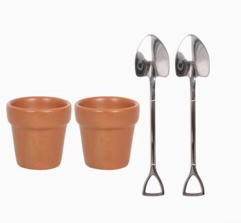 Plant Pot Egg Cup Set With Shovel Spoons, 2 of 3