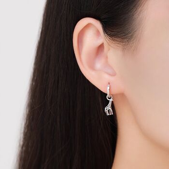 Sterling Silver Mismatched Zebra And Giraffe Hoop Earrings, 8 of 12