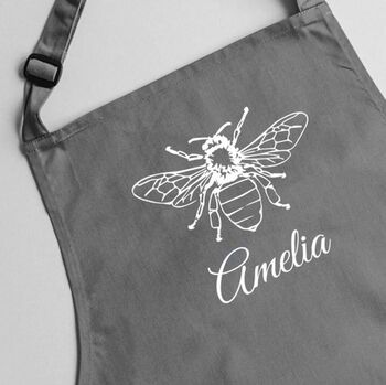 Personalised Bee Apron In Grey, 3 of 5