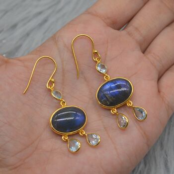 Labradorite Blue Topaz Silver Earrings, 2 of 8