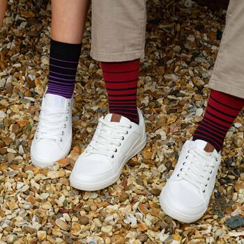 His And Hers Retro Stripe Socks Burgundy And Musk, 4 of 6