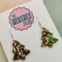 White, Red And Green Glitter Christmas Tree Resin Earrings / Traditional Christmas Gift / Secret Santa Gift, thumbnail 3 of 9