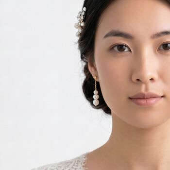Timeless Three Pearl Drop Earrings, 6 of 7