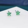 Sterling Silver Emerald Green Flower Cz Stud Earrings, thumbnail 3 of 12