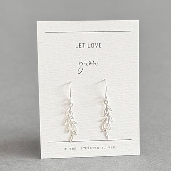 Let Love Grow Sterling Silver Leaf Drop Earrings, 2 of 12