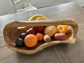 Huge Heavy 50–60cm Teak Wood Trug Bowl 5kg Fruit And Flower Holder, 8 of 12
