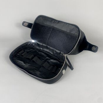 Black Leather Double Zip Wash Bag, 9 of 10