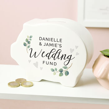 Personalised Wedding Fund Ceramic Piggy Bank Money Box, 2 of 4