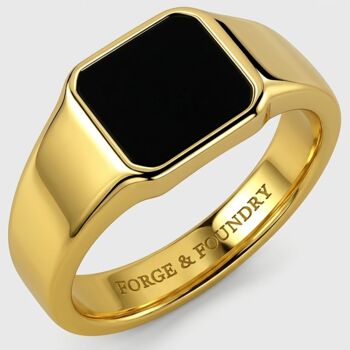 Men’s 18 K Gold Plated Signet Ring With Black Onyx Stone, 2 of 8