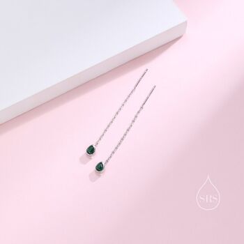 Tiny Emerald Green Droplet Bezel Cz Threader Earrings, 5 of 10