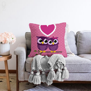 Pink Owl Couple Cushion Cover For Valentine's Day, 2 of 4