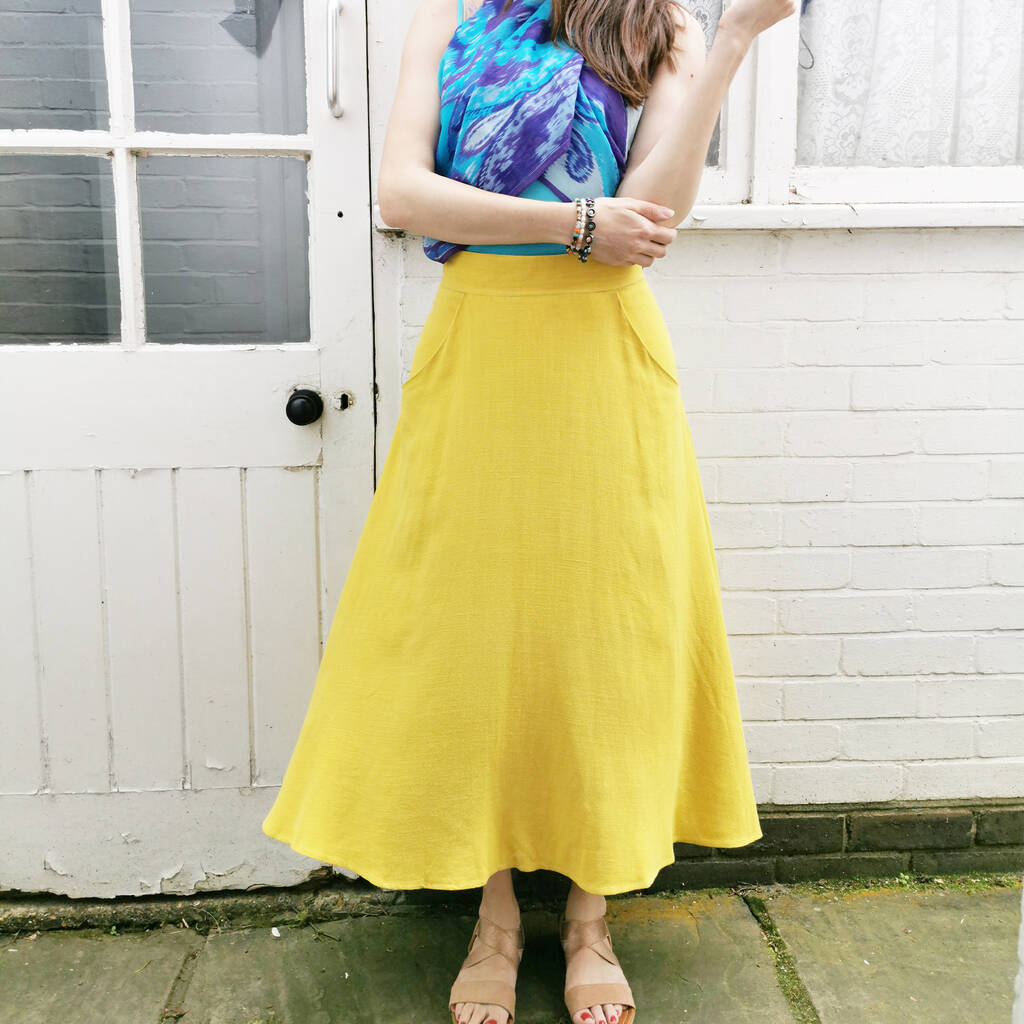 Annie Linen Blend Midi Skirt In Sunshine Yellow, 1 of 5